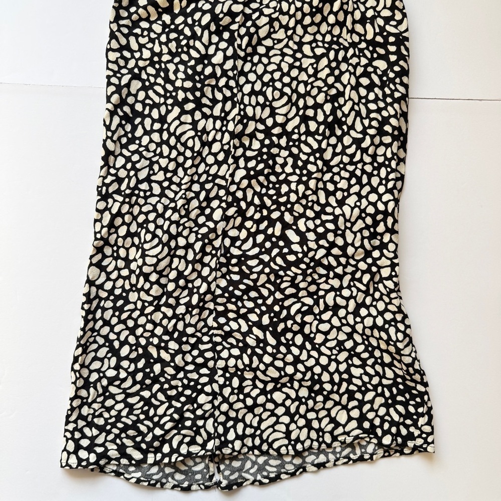H&M Maxi Dress Animal Print Long Sleeve Slit V Neck Ruched Black Tan Crepe Sz S - Picture 13 of 14